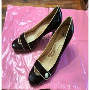 WOMENS SOFFT BLACK PATENT LEATHER PUMPS HEELS SHOES 8